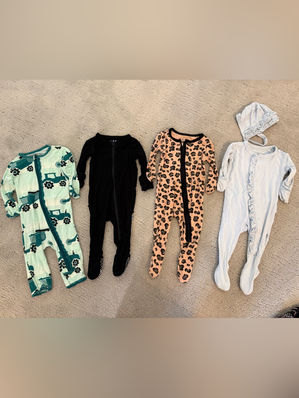 Kickee Pants Baby Girl Lot of 4 Sleepers Footies PJS Leopard Tractors 0-3 months